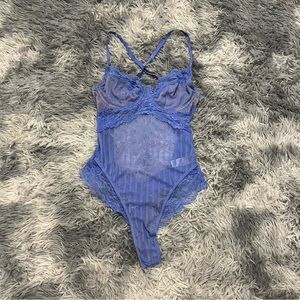 ASOS Lacey Rave Bright Periwinkle Bodysuit Lingerie with Underwire Bra- Size 34C